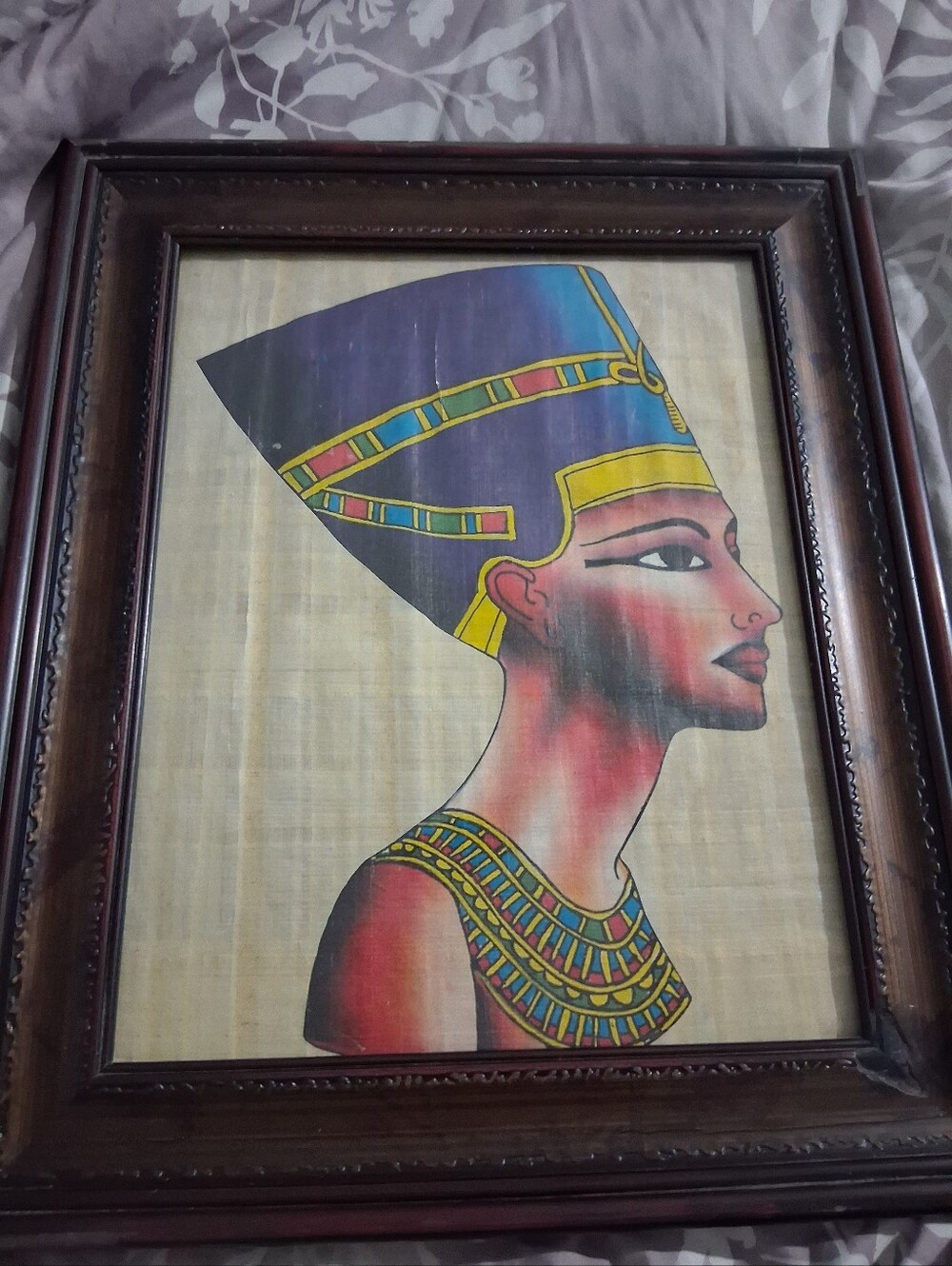 Framed Egyptian Queen Papyrus Art Print in Purple and Gold